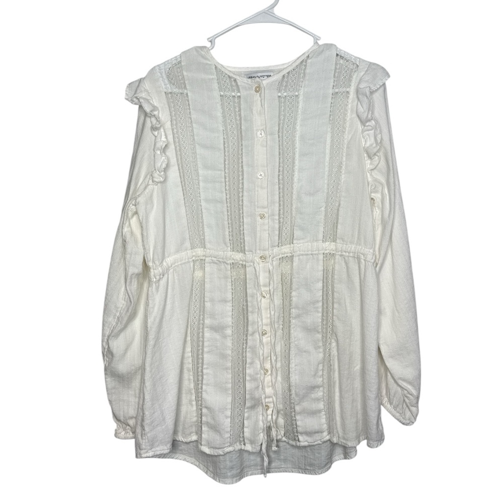Urban Outfitters Women's Off-White Lace Long Sleeve Button-Up Shirt Medium